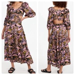 Cleobella Paris Dress | Tapesty Print | Ankle length back cut out dress Size M